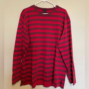 Boden Long Sleeve Red and Burgundy Striped Tee